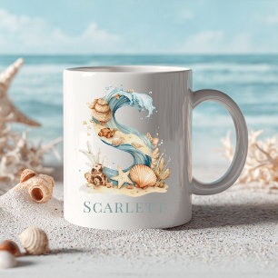 Personalised Coastal Monogram S Initial Beach Coffee Mug