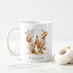 Personalised Coastal Monogram W Initial Beach Coffee Mug