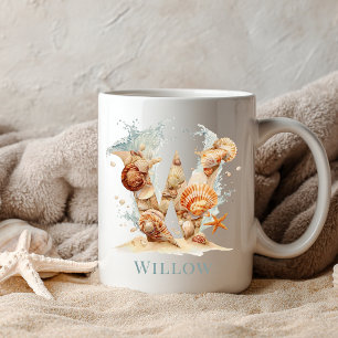 Personalised Coastal Monogram W Initial Beach Coffee Mug