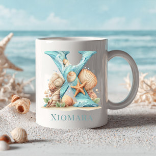 Personalised Coastal Monogram X Initial Beach Coffee Mug