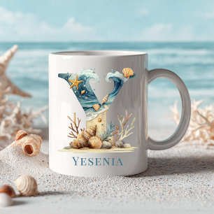 Personalised Coastal Monogram Y Initial Beach Coffee Mug