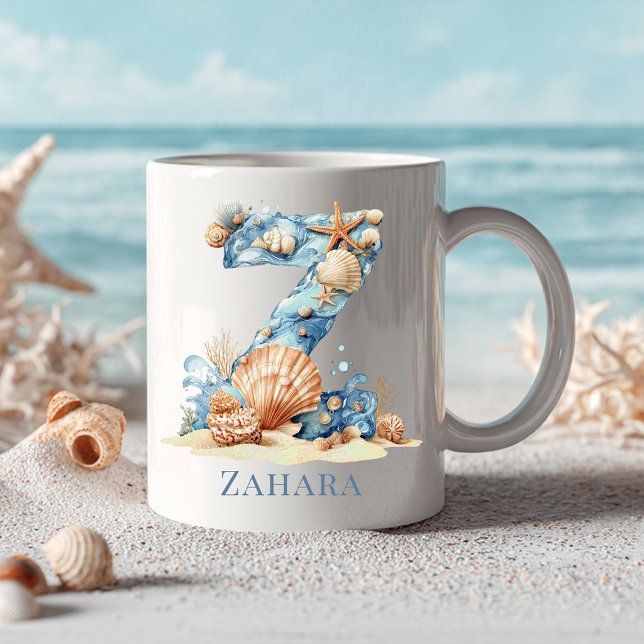 Personalised Coastal Monogram Z Initial Beach Coffee Mug (Personalized Coastal Monogram Z Initial Beach Coffee Mug)
