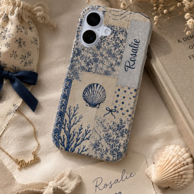  Personalised Coastal Seashell Patchwork  iPhone 16 Case (Creator Uploaded)