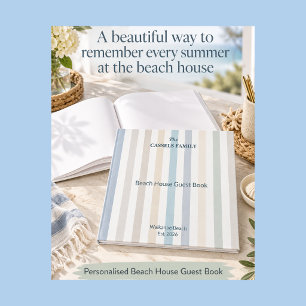 Personalised Coastal Stripe Beach House Guest Book