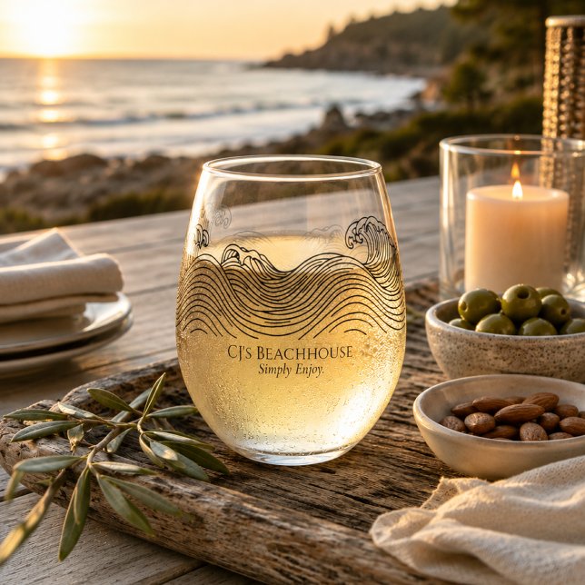 Personalised Coastal Wave Stemless Wine Glass (Creator Uploaded)