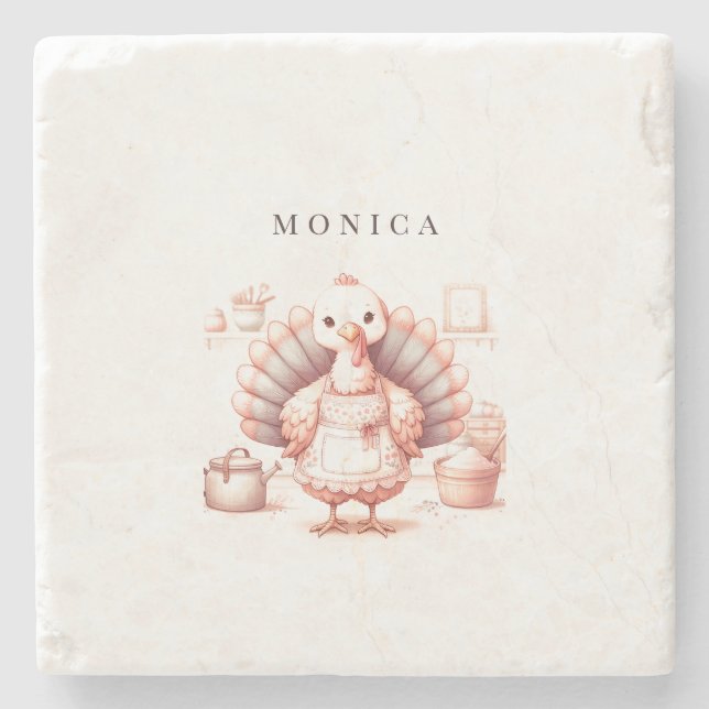 Personalised Coasters, Fall Turkey Decor Stone Coaster (Front)