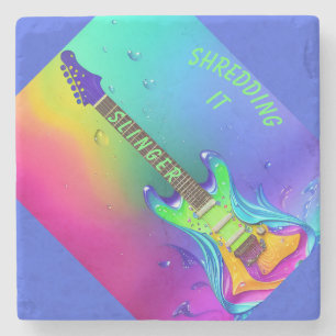 Personalised Coasters, Neon Guitar, Boho Stone Coaster