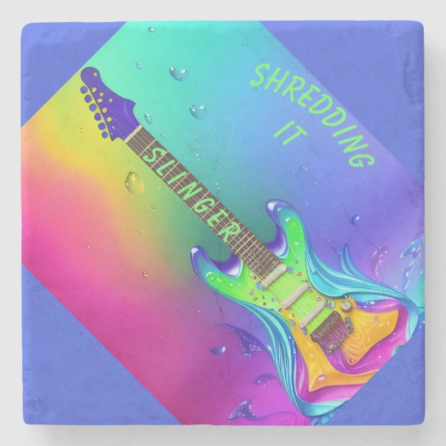 Personalised Coasters, Neon Guitar, Boho  Stone Coaster (Front)