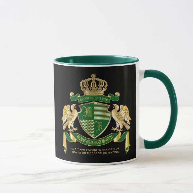 Personalised Coat of Arms Green Gold Eagle Emblem Mug (Right)