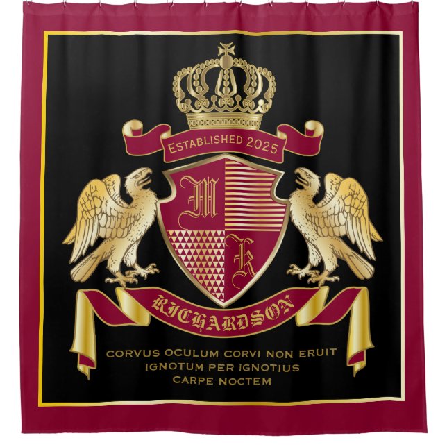 Personalised Coat of Arms Red Gold Eagle Emblem Shower Curtain (Front)