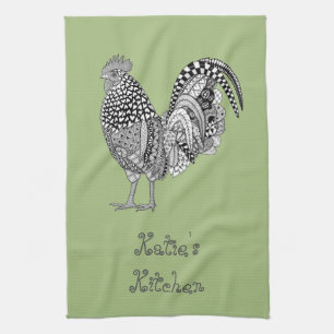 Personalised Cock-a-doodle Rooster Kitchen Towel