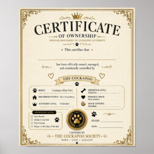 Personalised Cockapoo Owner Certificate – dog gift Poster