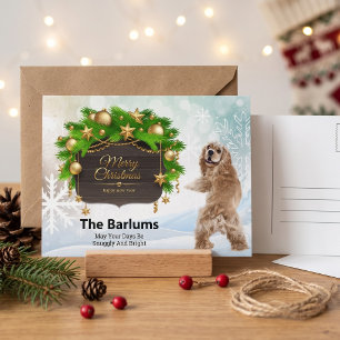 Personalised Cocker Spaniel Rustic Winter Holiday Postcard
