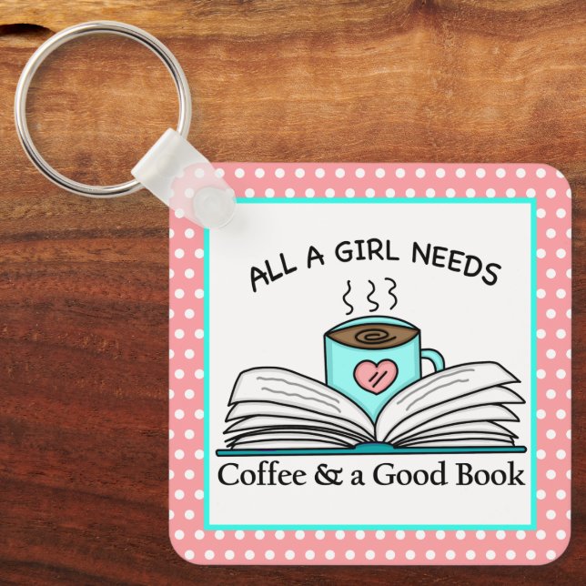Personalised Coffee and a Good Book  Key Ring (Front)