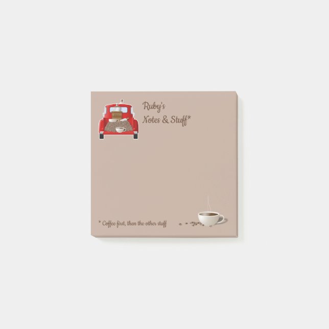 Personalised Coffee and Little Red Truck Post-it Notes (Front)