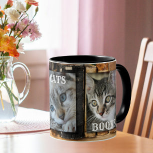 Personalised Coffee Cats Books Photo Mug