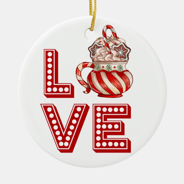 Personalised Coffee Ceramic Ornament – Candy Cane (Front)