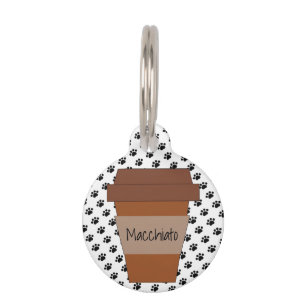 Personalised Coffee Cup on Black Paw Prints Pet Tag