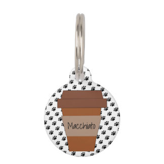 Personalised Coffee Cup on Black Paw Prints Pet Tag