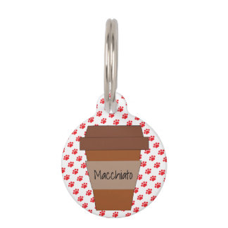 Personalised Coffee Cup on Red Paw Prints Pet Tag