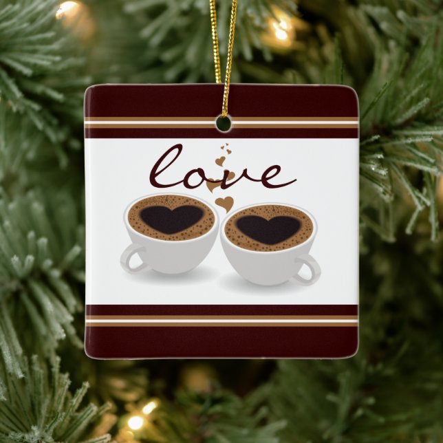 Personalised Coffee Cups Couple in Love Christmas Ceramic Ornament (Tree)