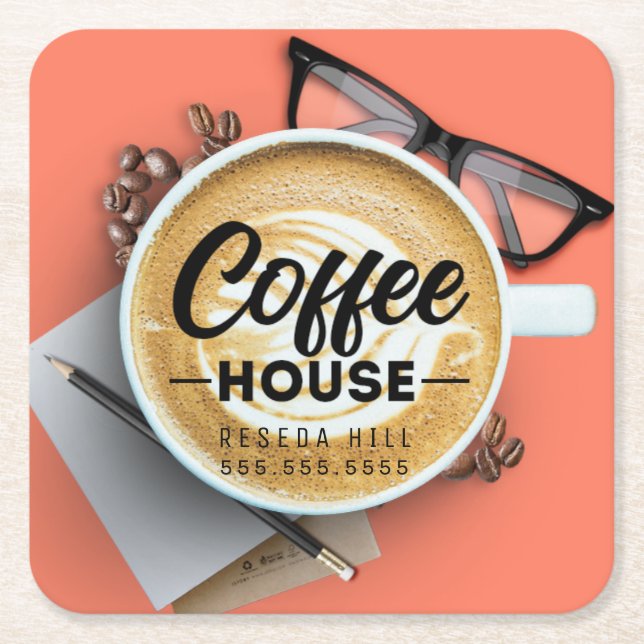 Personalised Coffee House Square Paper Coaster (Front)