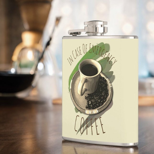 Personalised Coffee Lover Cup Saucer Beans Flask (flask front on angle)