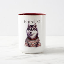 Personalised Coffee Mug, Festive Siberian Husky