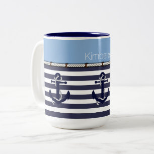 Personalised Coffee Mug With Anchors And Stripes