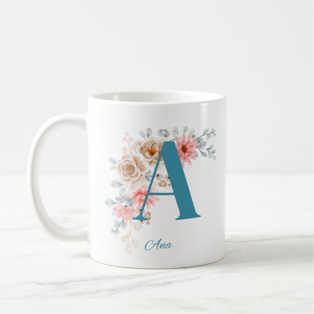 Personalised Coffee Mug with Name & Alphabet A (Left)