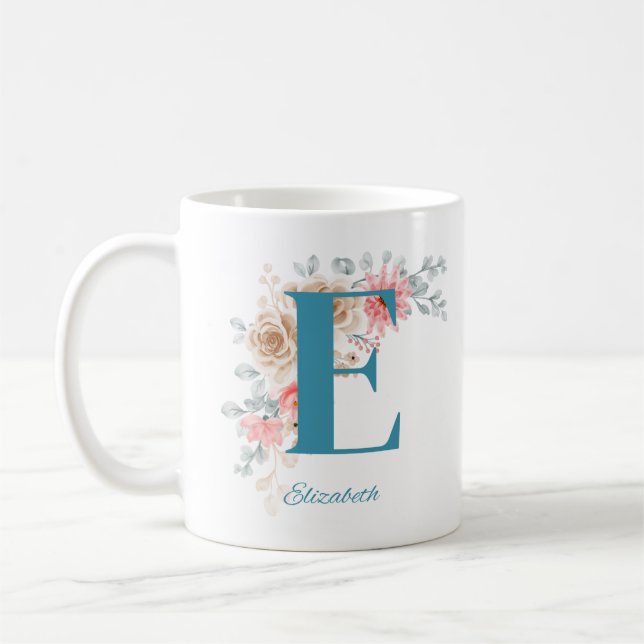 Personalised Coffee Mug with Name & Alphabet E (Left)