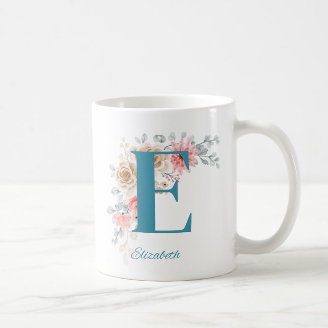 Personalised Coffee Mug with Name & Alphabet E (Right)