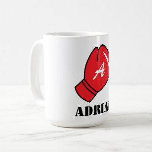 Personalised coffee mug with red boxing glove icon