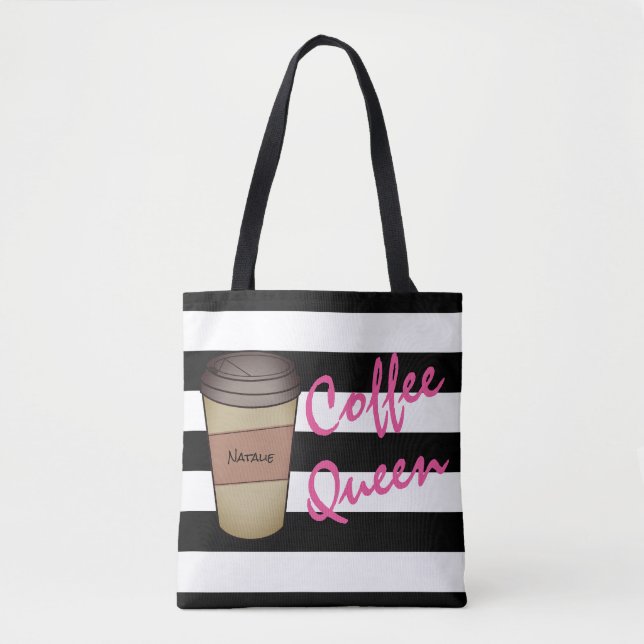 Personalised Coffee Queen Striped Tote (Front)