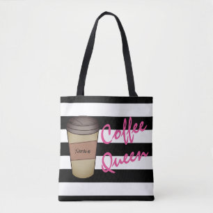 Personalised Coffee Queen Striped Tote Bag
