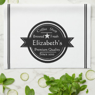 Personalised coffee shop logo tea towel