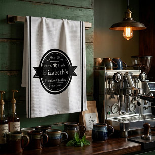 Personalised coffee shop logo tea towel