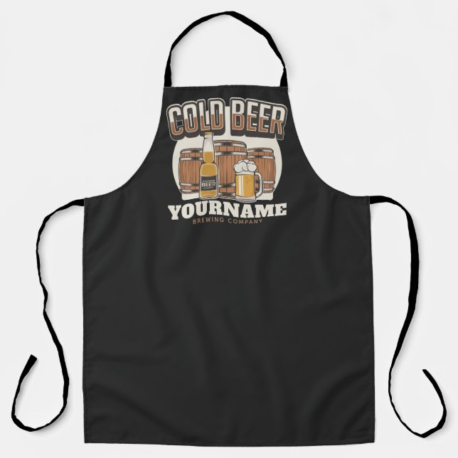 Personalised Cold Beer Oak Barrel Brewery Brewing  Apron (Front)
