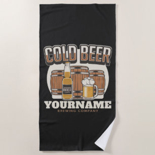 Personalised Cold Beer Oak Barrel Brewery Brewing  Beach Towel