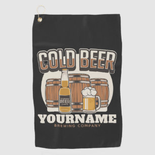 Personalised Cold Beer Oak Barrel Brewery Brewing Golf Towel