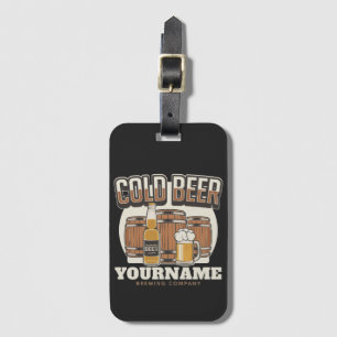 Personalised Cold Beer Oak Barrel Brewery Brewing  Luggage Tag