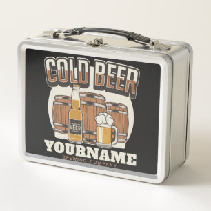 Personalised Cold Beer Oak Barrel Brewery Brewing Metal Lunch Box
