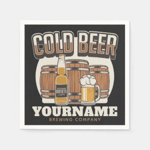 Personalised Cold Beer Oak Barrel Brewery Brewing  Napkin