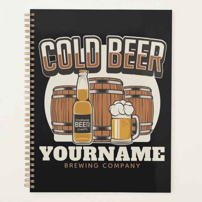 Personalised Cold Beer Oak Barrel Brewery Brewing  Planner (Front)