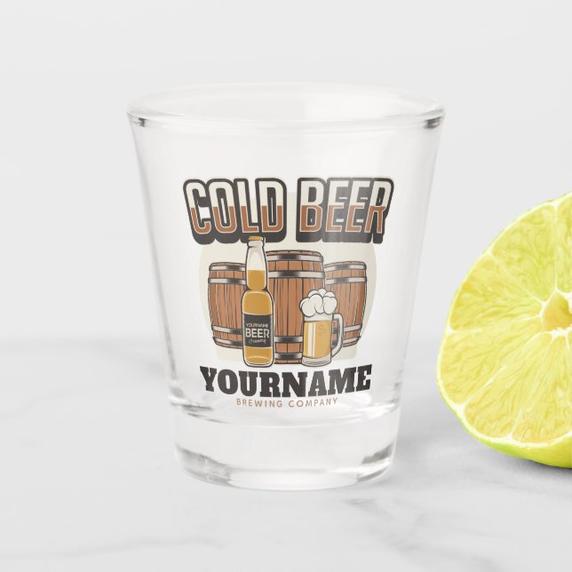 Personalised Cold Beer Oak Barrel Brewery Brewing  Shot Glass (Front)