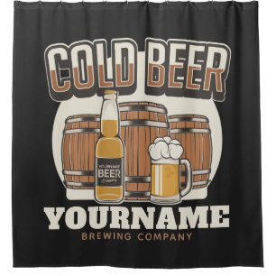 Personalised Cold Beer Oak Barrel Brewery Brewing  Shower Curtain