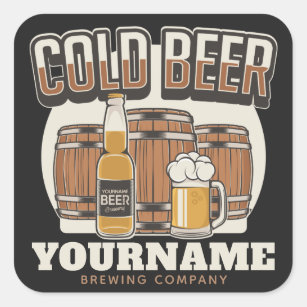 Personalised Cold Beer Oak Barrel Brewery Brewing  Square Sticker