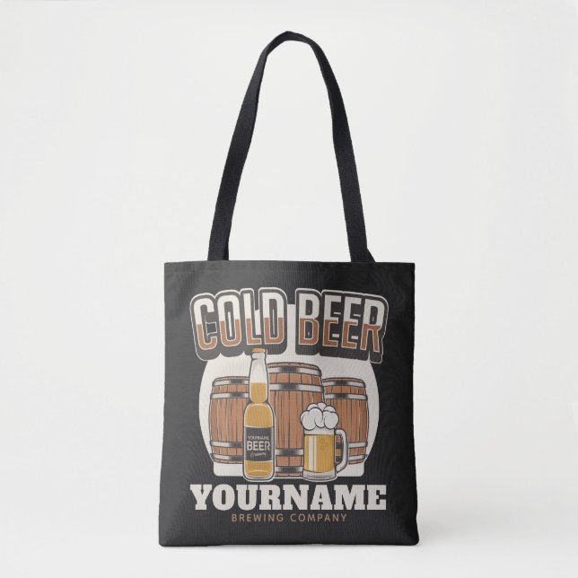 Personalised Cold Beer Oak Barrel Brewery Brewing  Tote Bag (Front)