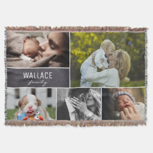 Personalised Collage photos with family name Throw Blanket
