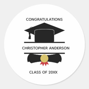 Personalised College Graduation Cap Diploma Classic Round Sticker